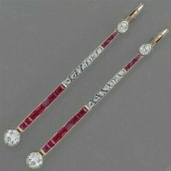 2.25Ct Art Deco Style Lab Created Diamond & Ruby Engagement 14K Gold FN Earrings