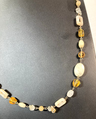 Long 42 inch Artisan Made Necklace Quartz Citrine Stones Gold And Silver Tone
