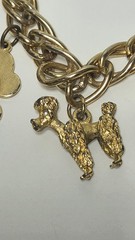Vintage Gold Tone Chunky Charm Bracelet Poodle Wishing Well Frog Clover Dog 6.5″