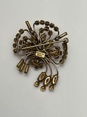 Quill 12K GF Gold-Filled Pink & Blue Floral Rhinestone Brooch Pin Vintage 1950s