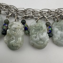 Vintage Chinese Carved Jade Bracelet Sterling Silver 12 Zodiac Animals RARE