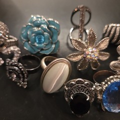 14pc Mixed Lot Vintage Style Rings & Stones, Gold & Silver Tone