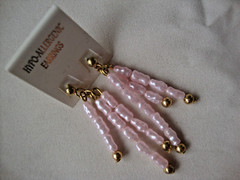 VINTAGE HYPO-ALLERGENIC PINK FRESH WATER RICE PEARL STRANDS STUD DANGLE EARRING