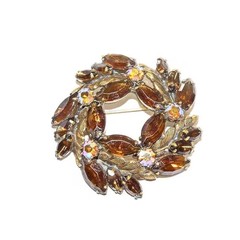Vintage Mid Century Prong Set Navettes & Aurora Borealis Rhinestone Brooch