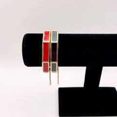 Lot of 2 Vintage Octagon Red and Black Enamel Bangle Bracelets Gold Tone
