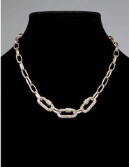 Womens Gold Tone Link Chain Necklace Oval Pave Crystal Screw Lock