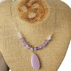 Vintage Purple Glass Stone Necklace Adjustable Length Women Jewelry Beads Gift