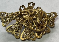 Vintage Miriam Haskell Jeweled Fan 1 3/4”Rhinestone Gold Tone Clip On Earrings