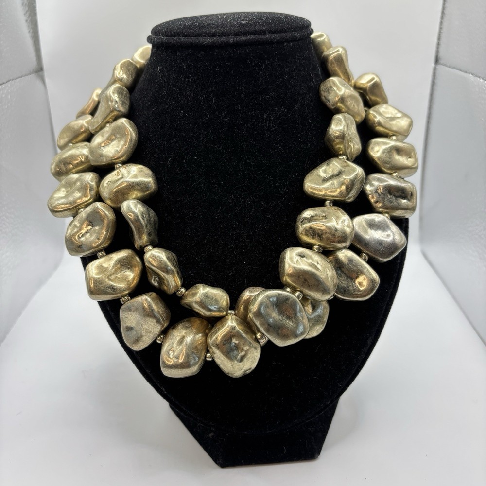 Vtg Chico’s Necklace Faux Gold Nuggets 38” Long Chunky Heavy