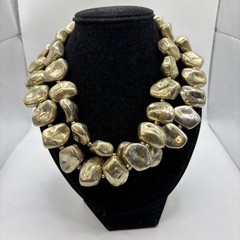 Vtg Chico’s Necklace Faux Gold Nuggets 38” Long Chunky Heavy