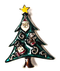 Estate Gold Tone Santa – Reindeer – Snowman Enamel Christmas Tree Pin / Brooch