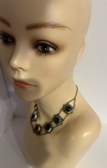 Victorian Silver Filigree Opercullum/Shiva Shell 15 3/4″ Choker Necklace #9107