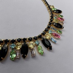 Vintage Juliana Style Rhinestone Necklace Black Multicolor D&E Look 17”