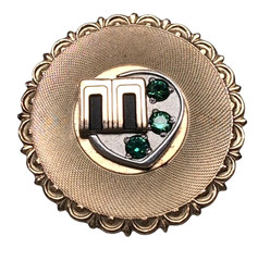 Vtg 12K Gold Filled Brooch Pin MCM Initial “M” Geometric Design Green Stones