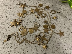 Vintage GLASS WORKS Studio Gold Tone Sun Moon Stars Necklace & Bracelet SET