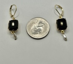 Antique Czechoslovakia Mourning Jet Rhinestone Art Glass Leverback Earrings