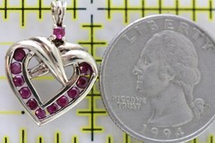 VINTAGE RED RUBY GEMSTONE HEART STERLING SILVER PENDANT 925 RETRO CLASSIC LOVE