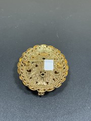 Antique Victorian Brooch – Ornate Gilt Metal with Central Cabochon and Champagne