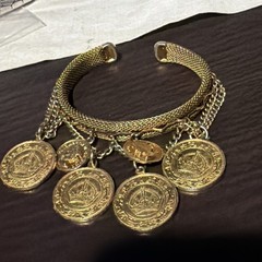 Vintage Cuff Bracelet Faux Coins Mesh Bracelet Elizabeth II Regina 2 1/4”