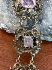 Antique Austro-Hungarian 800 Silver Filigree Amethyst Panel Bracelet – 38.56g 8”