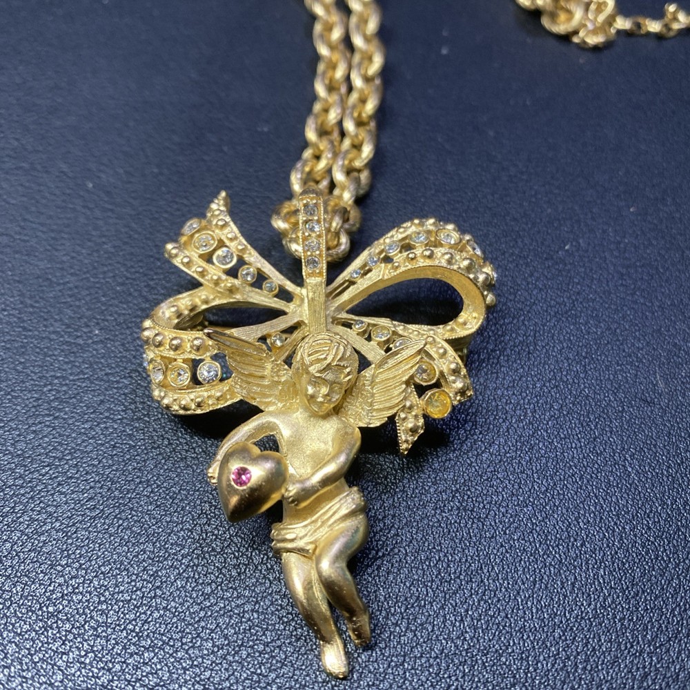 Vtg JBK Camrose & Kross Cherub Angel Crystal Gold Tone Pin Brooch Pendant