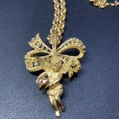 Vtg JBK Camrose & Kross Cherub Angel Crystal Gold Tone Pin Brooch Pendant