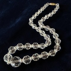Crystal Necklace Vintage Glass Faceted Bead Strand Mid Century 15 Inch