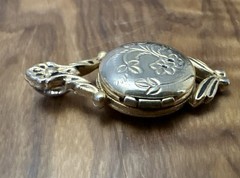 Antique Gold Tone Floral Engraved Round Locket Pendant Art Nouveau Pre‑1920