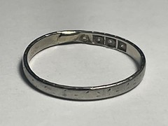 Flush Set Antique Diamond Ring 18k White Gold Wedding Band 30s Sunburst Stacker