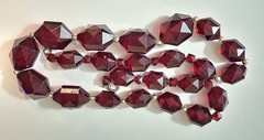 Vintage Ruby Red Plastic Faceted Graduated Bead Necklace 24 inch