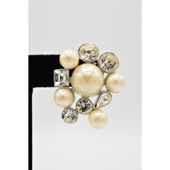 Vintage Crystal Cluster Earrings Chunky Rhinestone Pearl Heavy Bridal NOS 1980s