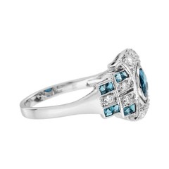 2.10Ct Art Deco Style Lab Created Topaz & Diamond Wedding 14k White Gold FN Ring