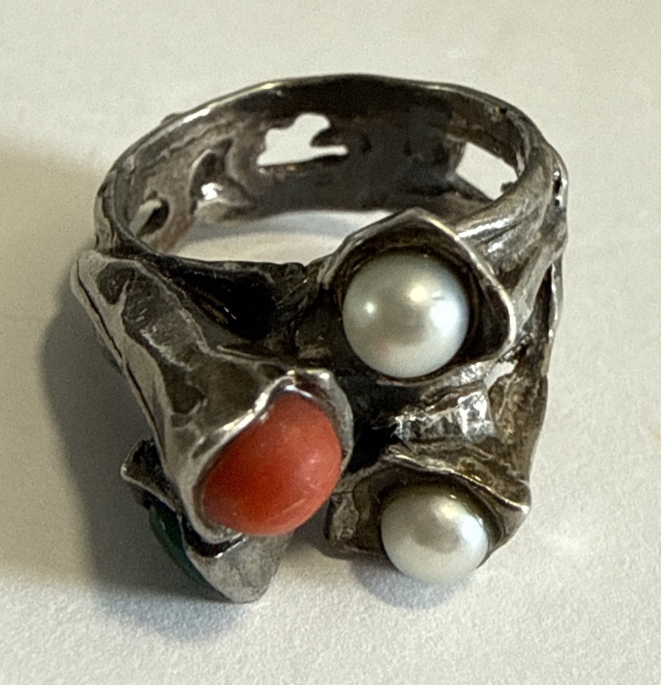 RARE MODERNIST BRUTALIST ISRAEL 925 STERLING SILVER RING SIZE 6