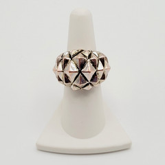Brutalist Modernist Spike Geometric Pyramid Quilt Dome Mix Metal Tone Ring 6.5