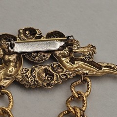 Cherub Heart Charm Valentine Brooch Brass Angels Pin 3″ Love