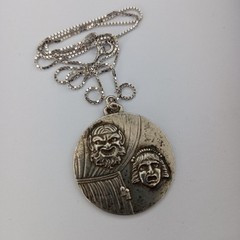 Theater Mask Silver Pendant Necklace Drama Comedy Art Vintage Masks Dramatic