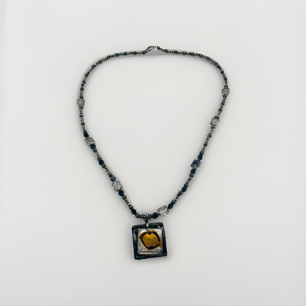Murano Black Gold Necklace Silver Glass