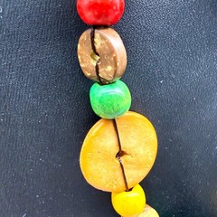 Vintage Necklace Colorful Wooden Button Bead One Long Strand NO CLASP 54 inches