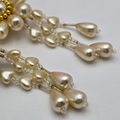 Vintage Lucite Faux Pearl Flower Dangle Earrings Teardrop Heart Drops 3.5 In