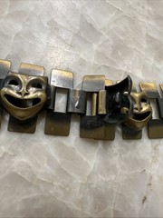 Vintage Brass Tone Comedy Tragedy Theater Mask Panel Bracelet MCM Unsigned