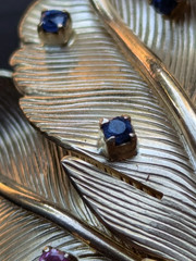 Vintage 14k Gold Feather & Gemstone Brooch/Pin SIGNED 8.9grams eBay GIA Verified
