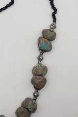 Vintage Moroccan Tribal Statement Necklace Chunky Raw Chrysocolla Beads Boho