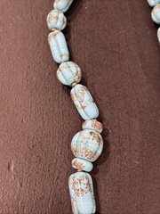 Antique Faux Turquoise Slag Glass Bead Beaded 16 1/2″ Necklace Textured Beads