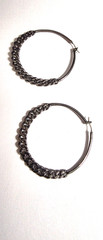 Dark Silver Tone Metal Chain Hoop Pierced Earrings Vintage