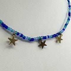 Blue Beaded Celestial Star Charm Necklace Boho Festival Layering Statement Gift