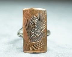 Vintage Hammered Copper Engraved with Pinecone Ring – Adjustable Size – Handmade