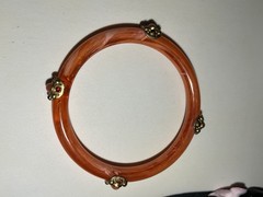 Vintage Lucite Plastic Orange Swirled Jeweled Bangle Bracelet 8.25”
