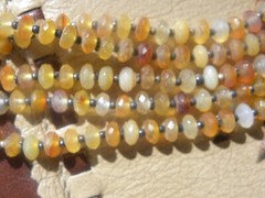 GOLDEN AGATE & STERLING SILVER (5) STRAND NECKLACE 25″ D. CORIZ