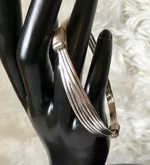 Sterling Silver Modernist Wire Bangle Adjustable Wrap Tension Bracelet 8.5”