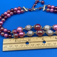 NECKLACE vintage 1950s 1960s Pink Purple BEADS 2 strands glitter small 14-16″